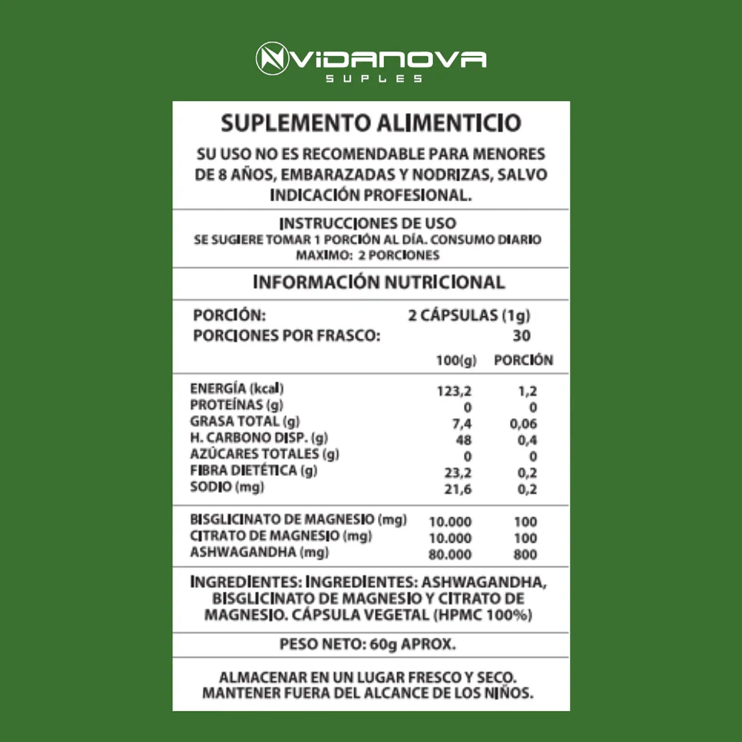 Ashwagandha + Magnesio 1000mg 60 CAPS