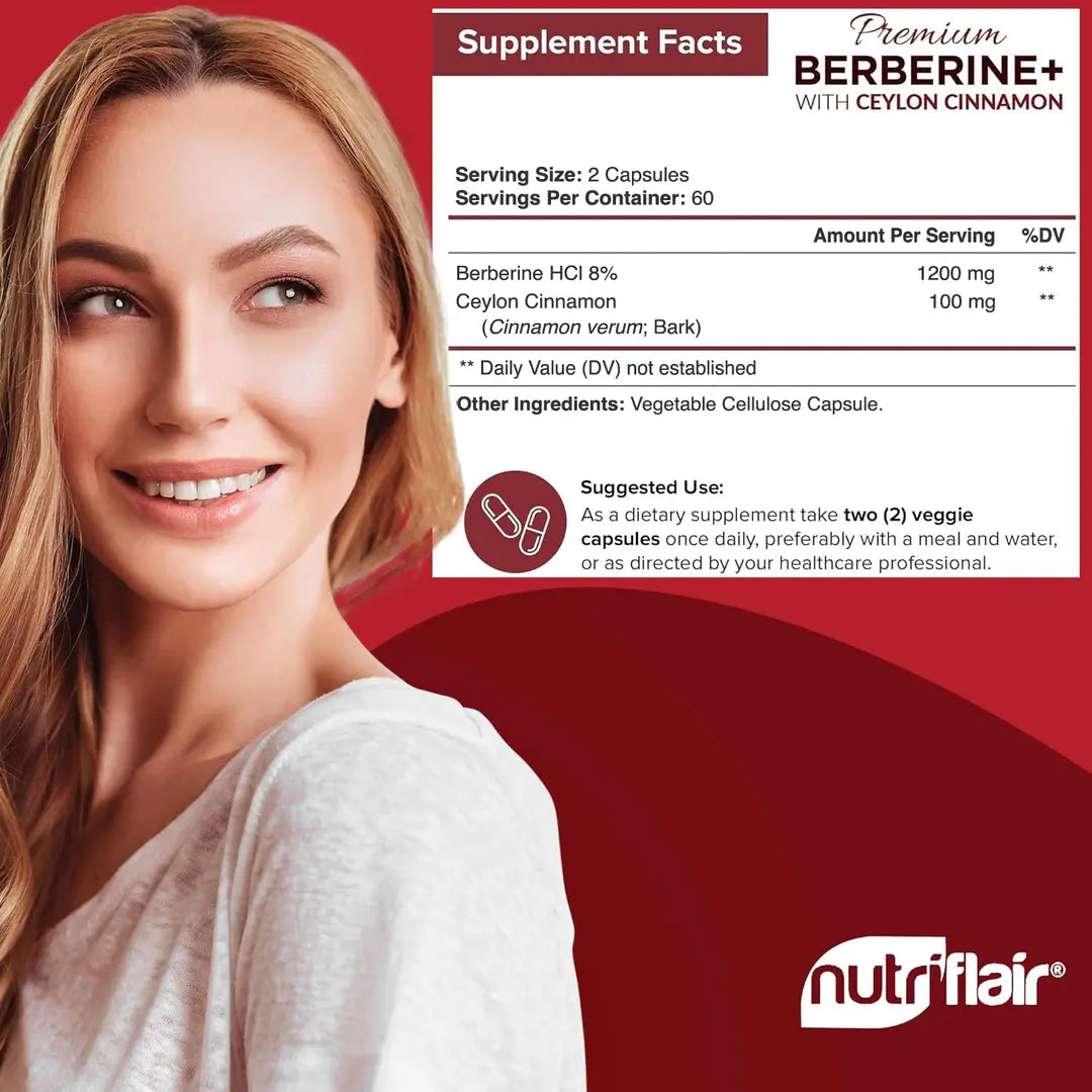 NutriFlair Berberine+ Premium HCL 1200 mg 60 cápsulas